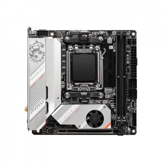 MSI | MPG B650I EDGE WIFI | Processor family AMD | Processor socket AM5 | DDR5 DIMM | Memory slots 2 | Supported hard disk drive interfaces SATA, M.2 | Number of SATA connectors 4 | Chipset AMD B650 | Mini-ITX