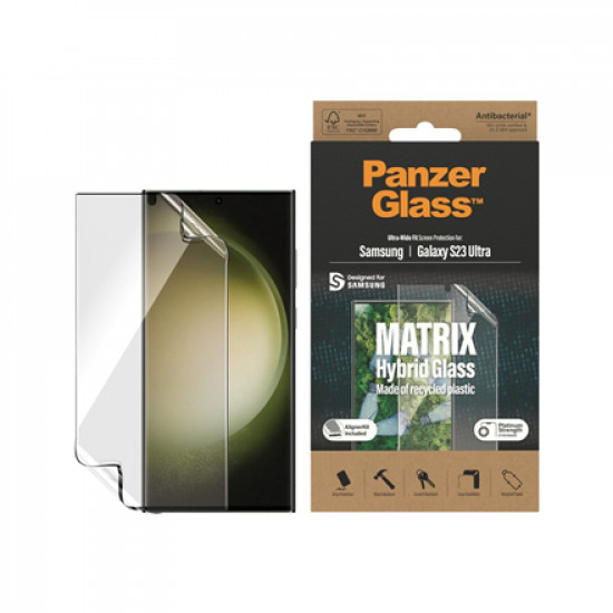 PanzerGlass | Matrix Screen Protector, Ultra-Wide Fit W. Alignerkit | Screen Protector | Samsung | Galaxy S23 Ultra | Transparent