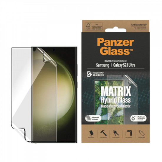 PanzerGlass | Matrix Screen Protector, Ultra-Wide Fit W. Alignerkit | Screen Protector | Samsung | Galaxy S23 Ultra | Transparent