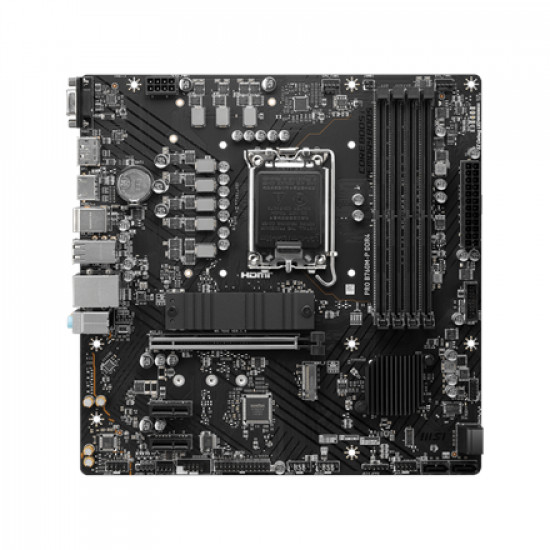 MSI | PRO B760M-P DDR4 | Processor family Intel | Processor socket  LGA1700 | DDR4 DIMM | Memory slots 4 | Supported hard disk drive interfaces 	SATA, M.2 | Number of SATA connectors 4 | Chipset Intel B760 | mATX