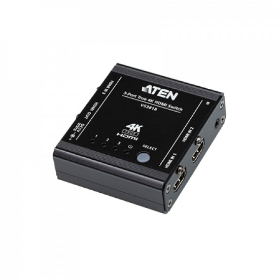 Aten 3-Port True 4K HDMI Switch VS381B Input: 3 x HDMI Type A Female Output: 1 x HDMI Type A Female