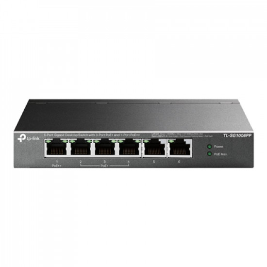 TP-LINK | 6-Port Gigabit Switch with 3-Port PoE+ and 1-Port PoE++ | TL-SG1006PP | Unmanaged | Desktop