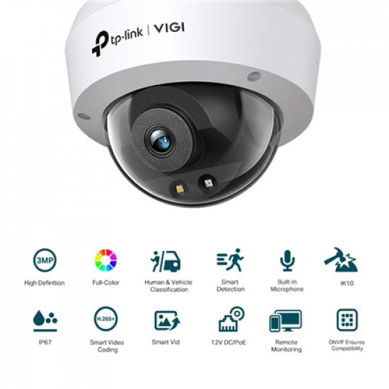 TP-LINK | Full-Color Network Camera | VIGI C230 | Dome | 3 MP | 4mm | IP67, IK10 | H.265+/H.265/H.264+/H.264