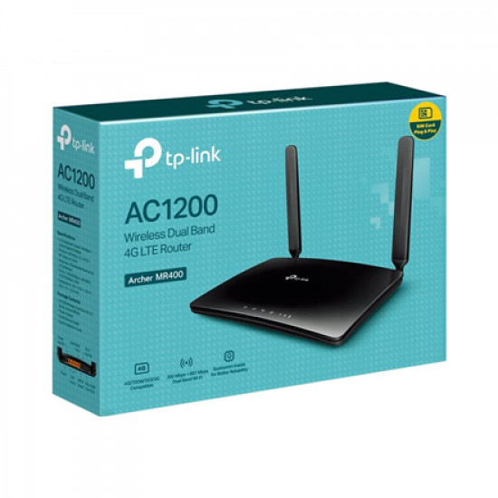 TP-LINK | MR400 AC1200 Wireless Dual Band 4G LTE Router | Archer MR400 | 802.11ac | 10/100 Mbit/s | Ethernet LAN (RJ-45) ports 3 | Mesh Support No | MU-MiMO No | 4G