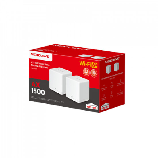 Mercusys | AX1500 Whole Home Mesh WiFi 6 System | Halo H60X (2-pack) | 802.11ax | 10/100/1000 Mbit/s | Ethernet LAN (RJ-45) ports 1 | Mesh Support Yes | MU-MiMO Yes | No mobile broadband