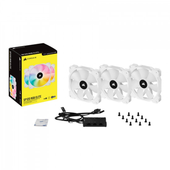 Corsair | 120mm White PWM Fan, Triple Pack with Lighting Node CORE | iCUE SP120 RGB ELITE Performance | Case Fan