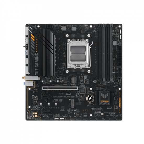 Asus | TUF GAMING A620M-PLUS WIFI | Processor family AMD | Processor socket AM5 | DDR5 DIMM | Memory slots 4 | Supported hard disk drive interfaces SATA, M.2 | Number of SATA connectors 4 | Chipset AMD A620 | Micro-ATX