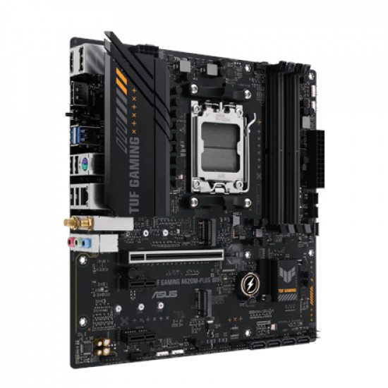 Asus | TUF GAMING A620M-PLUS WIFI | Processor family AMD | Processor socket AM5 | DDR5 DIMM | Memory slots 4 | Supported hard disk drive interfaces SATA, M.2 | Number of SATA connectors 4 | Chipset AMD A620 | Micro-ATX