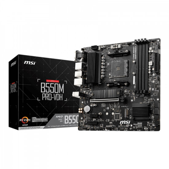 MSI | B550M PRO-VDH | Processor family AMD | Processor socket AM4 | DDR4 | Memory slots 4 | Number of SATA connectors 4 | Chipset AMD B | Micro ATX