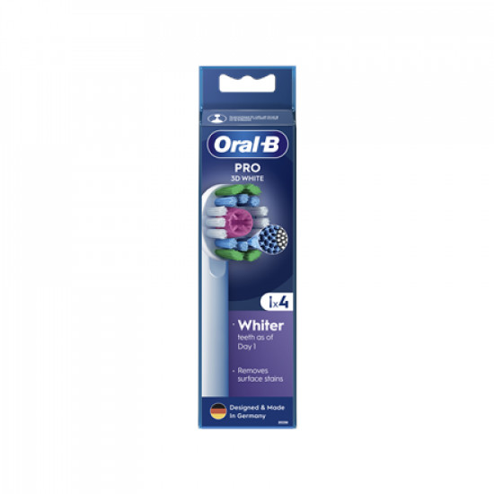 Oral-B | Replaceable toothbrush heads | EB18-4 3D White Pro | Heads | For adults | Number of brush heads included 4 | White