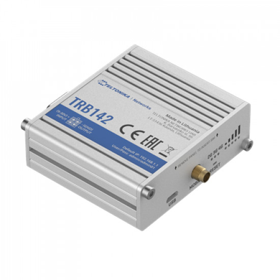 Teltonika TRB142003000 Gateway, 2G/3G/4G LTE (Cat 1), Equipped with RS232 for serial communication | LTE Gateway | TRB142 | No Wi-Fi | Mbit/s | Mbit/s | Ethernet LAN (RJ-45) ports 0 | Mesh Support No | MU-MiMO No | 2G/3G/4G | Antenna type 1 x SMA for LTE 