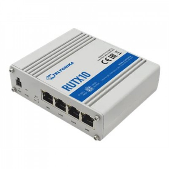 Industrial Router | RUTX10 | 802.11ac | 867 Mbit/s | 10/100/1000 Mbit/s | Ethernet LAN (RJ-45) ports 4 | Mesh Support No | MU-MiMO No | No mobile broadband | 1 | 24 month(s)