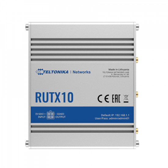 Industrial Router | RUTX10 | 802.11ac | 867 Mbit/s | 10/100/1000 Mbit/s | Ethernet LAN (RJ-45) ports 4 | Mesh Support No | MU-MiMO No | No mobile broadband | 1 | 24 month(s)