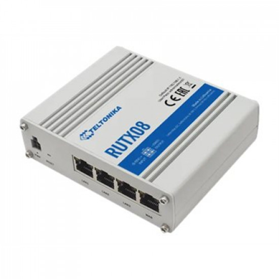 Industrial Router | RUTX08 | No Wi-Fi | Mbit/s | 10/100/1000 Mbit/s | Ethernet LAN (RJ-45) ports 4 | Mesh Support No | MU-MiMO No | No mobile broadband | 1 | 24 month(s)