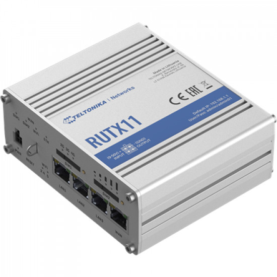 Industrial Router 4G LTE Cat6 DualSIM | RUTX11 | 802.11ac | 867 Mbit/s | 10/100/1000 Mbit/s | Ethernet LAN (RJ-45) ports 4 | Mesh Support No | MU-MiMO Yes | 4G | Antenna type 2xSMA for LTE, 2xRP-SMA for WiFi, 1xRP-SMA for Bluetooth, 1xSMA for GNSS | 1 | 2