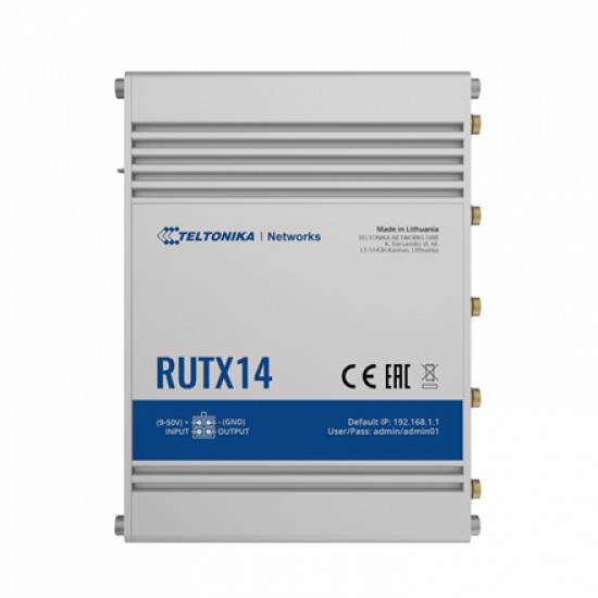 LTE Cat 12 Router | RUTX14 | 802.11ac | 867 Mbit/s | 10/100/1000 Mbps Mbit/s | Ethernet LAN (RJ-45) ports 5 | Mesh Support | MU-MiMO Yes | 4G | Antenna type Internal