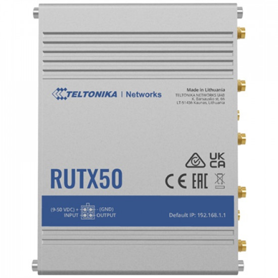 INDUSTRIAL 5G ROUTER | RUTX50 | 802.11ac | 867 Mbit/s | 10/100/1000 Mbps Mbit/s | Ethernet LAN (RJ-45) ports 5 | Mesh Support Yes | MU-MiMO Yes | 5G | Antenna type Internal