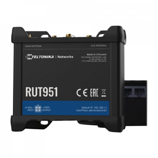 Industrial Cellular router | RUT951 | 802.11n | Mbit/s | 10/100 Mbit/s | Ethernet LAN (RJ-45) ports 4 | Mesh Support No | MU-MiMO No | 2G/3G/4G | Antenna type 2 x SMA for LTE, 2 x RP-SMA | 0