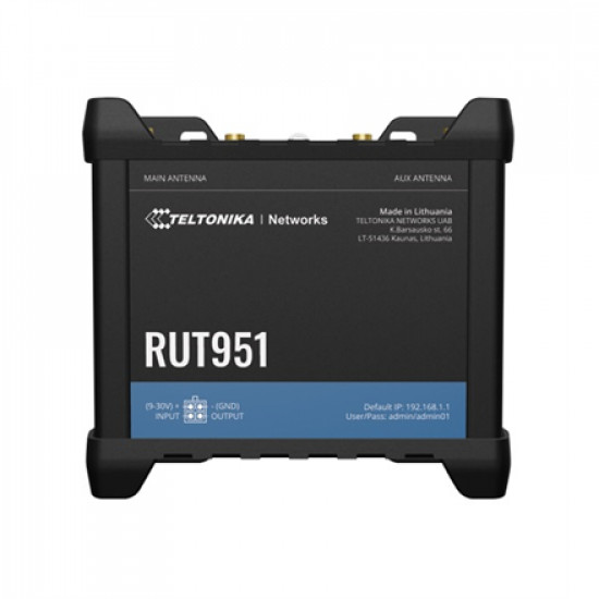 Industrial Cellular router | RUT951 | 802.11n | Mbit/s | 10/100 Mbit/s | Ethernet LAN (RJ-45) ports 4 | Mesh Support No | MU-MiMO No | 2G/3G/4G | Antenna type 2 x SMA for LTE, 2 x RP-SMA | 0