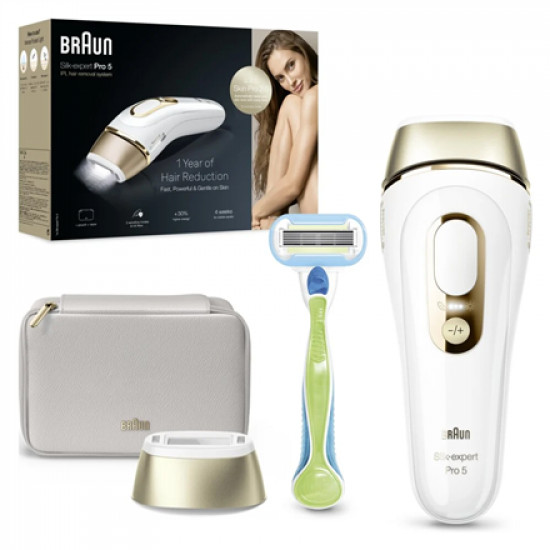 Braun Silk-expert Pro 5 Epilator | PL5052 | Bulb lifetime (flashes) 400.000 | Number of power levels 10 | White/Gold