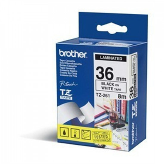 Brother | TZe-261 Laminated Tape | Black on White | TZe | 8 m | 3.6 cm