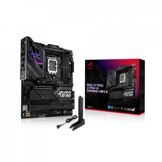 Asus | ROG STRIX Z790-E GAMING WIFI II | Processor family Intel | Processor socket LGA1700 | DDR5 DIMM | Supported hard disk drive interfaces SATA, M.2 | Number of SATA connectors 4