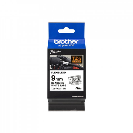 Brother | TZe-FX221 Flexible ID Laminated Tape | Black on White | TZe | 8 m | 0.9 cm