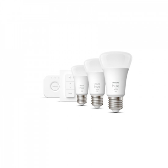 Hue W Starter Kit 9,5W A60 E27, 3pcs, Bridge, Switch | E27 | 9.5 W | Warm White 2700K | Bluetooth and Zigbee