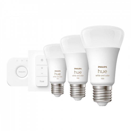 Hue WCA Starter Kit 9W A60 E27, 3pcs, Bridge, Switch | E27 | 9 W | RGBW 2000-6500K | Bluetooth and Zigbee