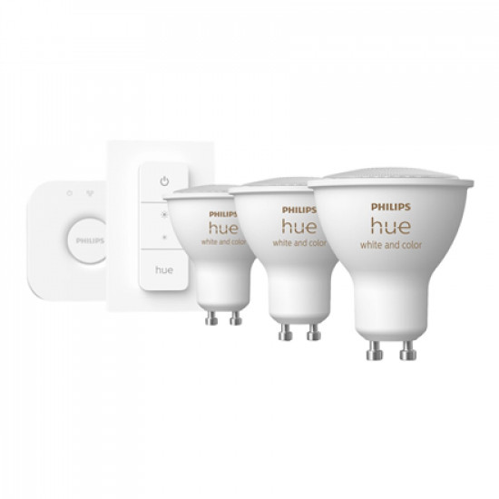 Hue WCA Starter Kit 4,3W GU10 3pcs, Bridge, Switch | GU10 | 4.3 W | RGBW 2000-6500K | Bluetooth and Zigbee