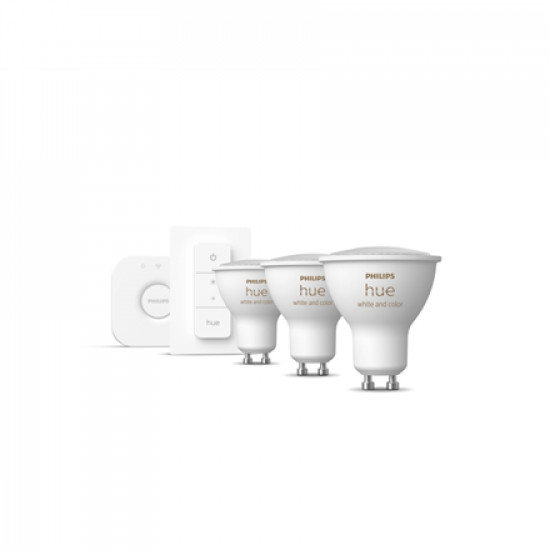 Hue WCA Starter Kit 4,3W GU10 3pcs, Bridge, Switch | GU10 | 4.3 W | RGBW 2000-6500K | Bluetooth and Zigbee