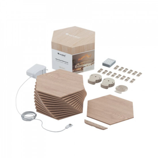 Nanoleaf|Elements Wood Look Hexagons Starter Kit (13 panels)|Cool White + Warm White