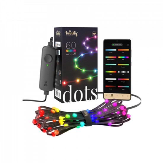 Twinkly|Dots Smart LED Lights 60 RGB (Multicolor), USB Powered, 3m, Black|RGB 16M+ colors