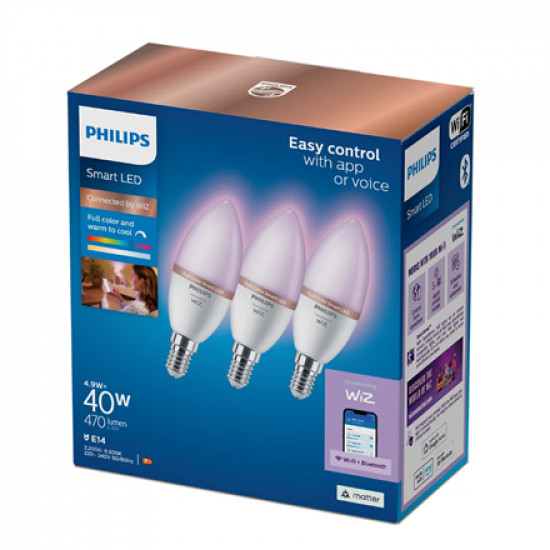 Philips Smart WiFi Candle RGB, 3pcs | E14 | 4.9 W | All colors