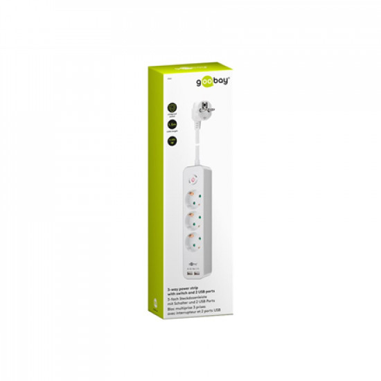 41264 3-Way Power Strip with Switch and USB | Sockets quantity 3