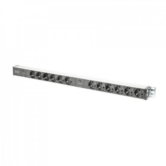 Aluminum Outlet Strip with overload protection | DN-95405 | Sockets quantity 12