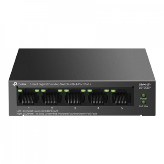 TP-LINK | 5-Port Gigabit Desktop Switch with  4-Port PoE+ | LS105GP | Unmanaged | Desktop