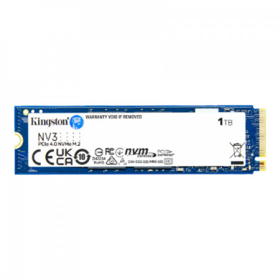 Kingston SSD | NV3 | 1000 GB | SSD form factor M.2 2280 | Solid-state drive interface PCIe NVMe Gen 4.0 (x4) | Read speed 6000 MB/s | Write speed 4000 MB/s