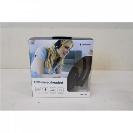 SALE OUT. Gembird MHS-U-001 USB headphones, glossy black | Gembird MHS-U-001 USB headphones | Built-in microphone | USB Type-A | Glossy black | DAMAGED PACKAGING, SCRATCHES SMALL ON SIDES