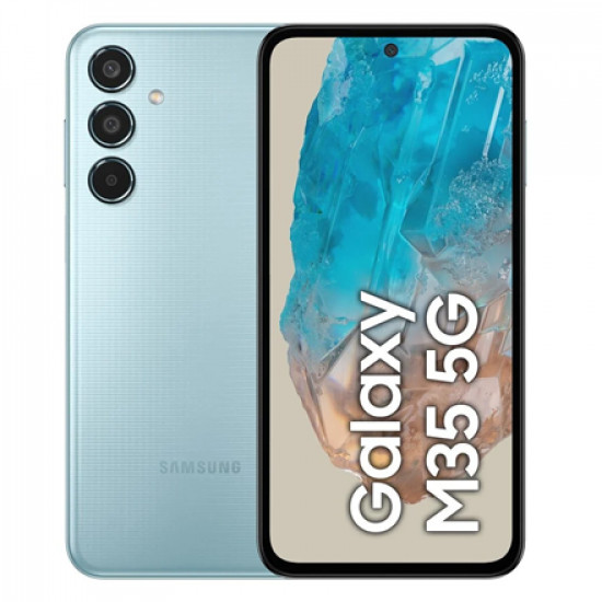 Samsung Galaxy | M35 (M356) | Light Blue | 6.6  | Super AMOLED | 1080 x 2340 pixels | Exynos | Internal RAM 6 GB | 128 GB | Dual SIM | 5G | Main camera resolution 50+8+5 MP | Secondary camera resolution 13 MP | Android | 14 | 6000 mAh