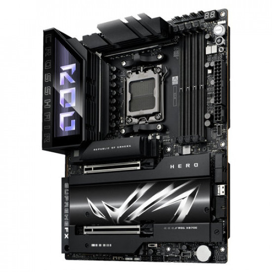 Asus ROG CROSSHAIR X870E HERO | Processor family AMD | Processor socket AM5 | DDR5 | Supported hard disk drive interfaces SATA, M.2 | Number of SATA connectors 4