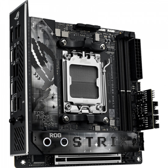 Asus | ROG STRIX X870-I GAMING WIFI | Processor family AMD | Processor socket AM5 | DDR5 DIMM | Supported hard disk drive interfaces SATA, M.2 | Number of SATA connectors 2