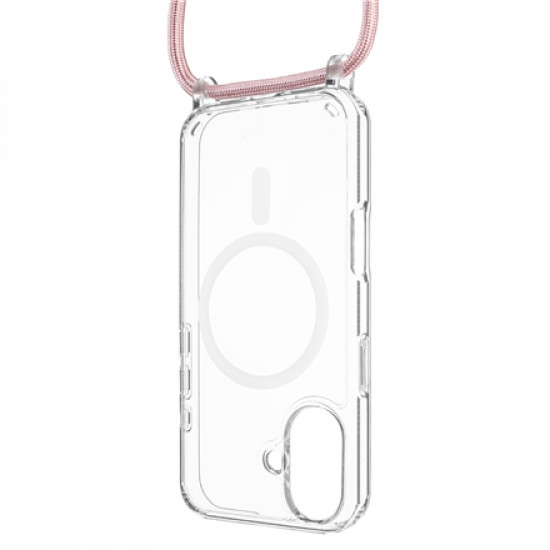 Fixed | MagPure Neck | Back Cover with Lanyard | Apple | iPhone 16 Plus | TPU | Clear, Pink