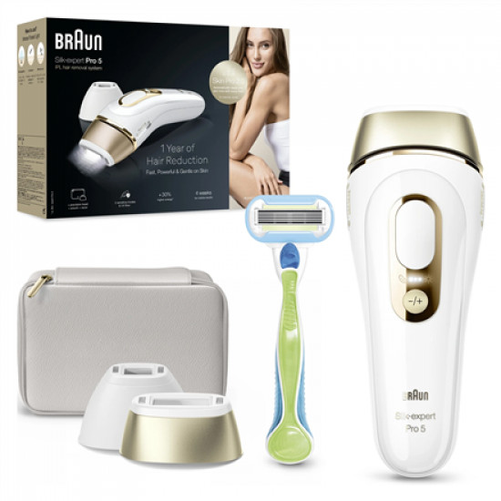 Braun Epilator | PL5152 Silk-expert Pro 5 | Bulb lifetime (flashes) 400.000 | Number of power levels 10 | Gold/White