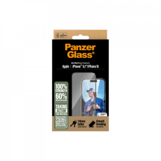 PanzerGlass Screen protector | Apple | iPhone 16/iPhone 15 | Glass | Transparent | Ultra-Wide Fit