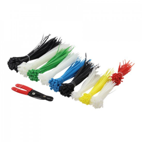 Cable Tie Set, 600pcs., 5 lengths, 1 x cable cutter