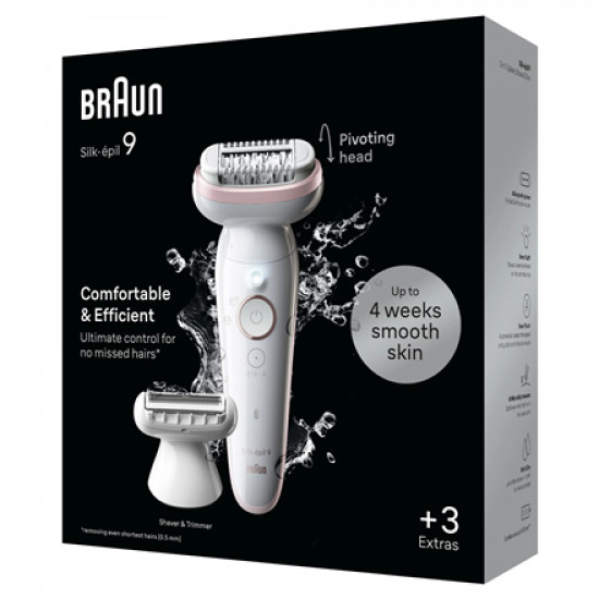 Braun Epilator | SES9-030 Silk pil 9 | Operating time (max) 50 min | Number of power levels 2 | Wet & Dry | White/Rose