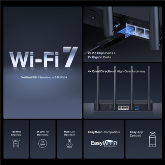 Mercusys BE3600 Dual-Band Wi-Fi 7 Router | MR27BE | 802.11be | 2880 Mbit/s | Ethernet LAN (RJ-45) ports 3 | Mesh Support Yes | MU-MiMO No | No mobile broadband