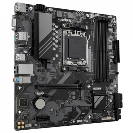 Gigabyte A620M DS3H | Processor family AMD | Processor socket AM5 | DDR5 | Supported hard disk drive interfaces M.2, SATA | Number of SATA connectors 4