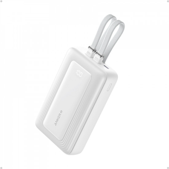 Anker | Power Bank | A1680H21 | 10000 mAh | USB-C 30W, Lightning 27W | Built-In USB-C and Lightning Cables | White